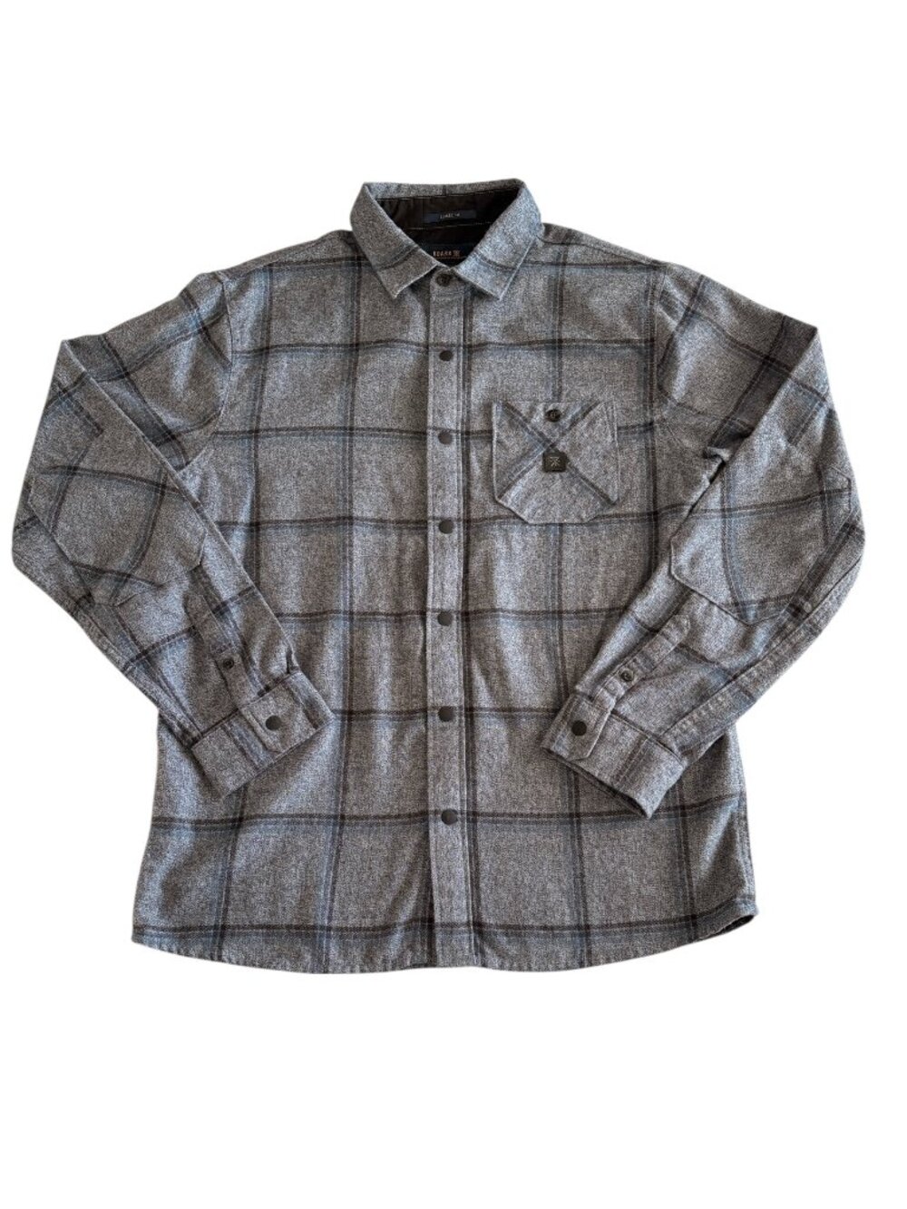 Roark Flannel Gray Snap Front Plaid Elbow Patch Long Sleeved Shirt Mens Small